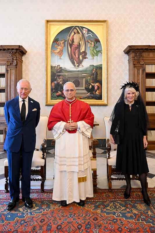 POPE LEO XIV WITH KING CHARLES AND QUEEN CAMILLA