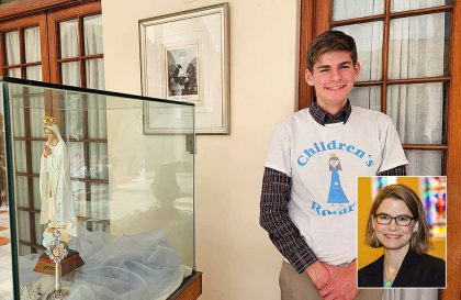 Asher Kaufman in the chancery of Cape Town archdiocese during his visit to South Africa in December 2025. He has been introducing the Children’s Rosary around the world before entering the seminary in September. Inset: Dr Blyth Kaufman, founder of the Children’s Rosary.