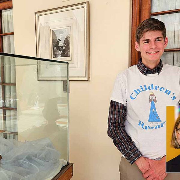 Asher Kaufman in the chancery of Cape Town archdiocese during his visit to South Africa in December 2025. He has been introducing the Children’s Rosary around the world before entering the seminary in September. Inset: Dr Blyth Kaufman, founder of the Children’s Rosary.