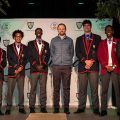 Embrace speaker, Chris Harrison with St Benedict's pupils: From left : Dominic Changamire, Yaseen Diedericks, Jaden Mulena, Leandro Varonou, Bahlebonke Mazibuko, Kieran Fish.