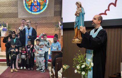 Fr Elie Saadé with children at Our Lady of the Cedars Maronite Church in Woodmead