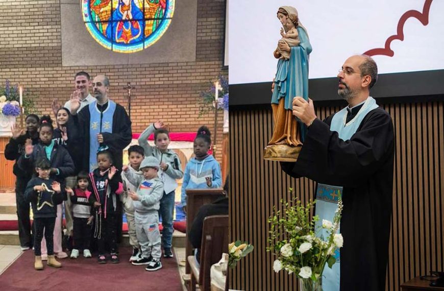 Fr Elie Saadé with children at Our Lady of the Cedars Maronite Church in Woodmead
