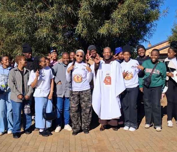 Parish Priest, Fr Sandile Madotyeni, with some of the young people who attended Franciscan Youth Event at St Benedict's parish, Zone 3, Sebokeng.