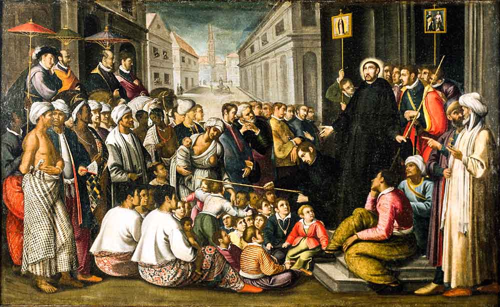 St Francis Xavier preaching in Goa painted by Andr Reinoso in 1610