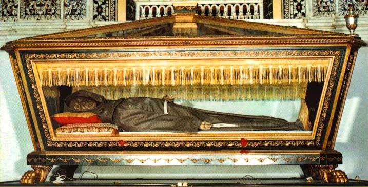 The tomb of St Benedict in the Franciscan convent of Santa Maria di Ges in Palermo It was destroyed in a wildfire on July 25 2023 with only the saints skull left intact
