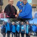 Top: Archbishop Sithembele Sipuka receives a commemorative candle from Winston Fortuin, Cape Town Central president. Bottom: SSVP Members gather at the Maitland Cemetery.